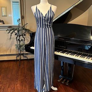 NWT Blue & White Striped Faux Wrap Top Jumpsuit / Playsuit